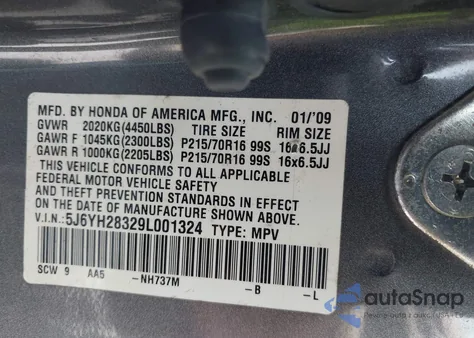 2009 Honda Element Lx z USA, uszkodzony, nr VIN 5J6YH28329L001324